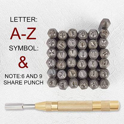Alloy Steel Stamps, with Brass Handle, Leathercraft Tools, Alphabet & Number