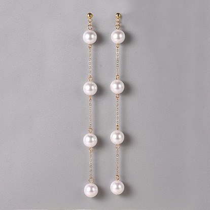 Dangle Earrings, with Plastic Imitation Pearl Beads, Brass Cable Chains and 304 Stainless Steel Stud Earring Findings