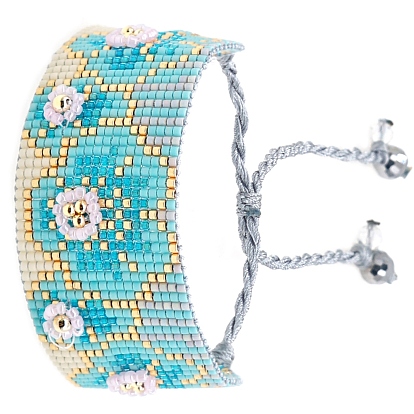Дружба цветок ткацкий станок узор бисер браслеты для женщин, регулируемые нейлоновые шнур плетеный браслеты из бисера