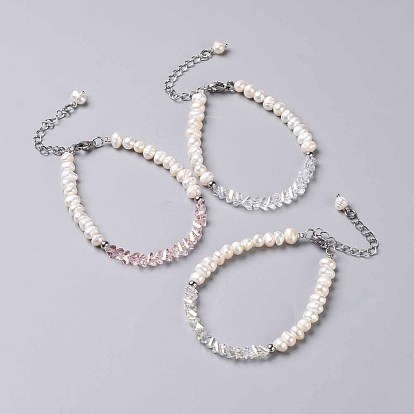 Glasperlen-Armbänder, mit 304 Edelstahl Zubehör, Perlen und Messingzubehör