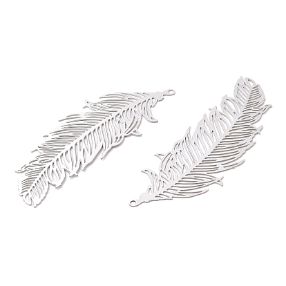201 Stainless Steel Filigree Pendants, Etched Metal Embellishments, Feather Charm