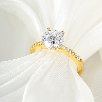 Латунные кольца-манжеты с микропаве и прозрачным цирконием для женщин, плоско-круглые