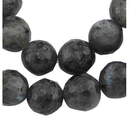 Natural Larvikite Beads Strands, Faceted(128 Facets), Round, Hole: 1mm