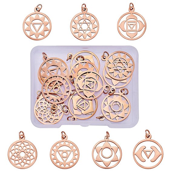 14шт 7стиль 304 подвески из нержавеющей стали, чакра, плоско-круглые