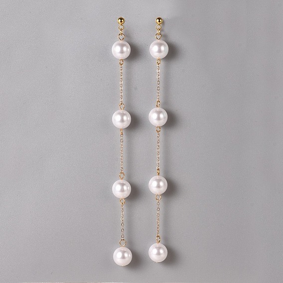 Dangle Earrings, with Plastic Imitation Pearl Beads, Brass Cable Chains and 304 Stainless Steel Stud Earring Findings