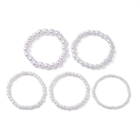 5шт 5 размер набор эластичных браслетов из акрилового жемчуга и бисера, штабелируемые браслеты