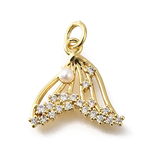 Латунные микро проложить кубического циркония подвески, с пластмассовой жемчужиной abs, прелести рыбий хвост, стойки покрытие, прочное покрытие, без кадмия и без свинца, с целью перехода в кольце