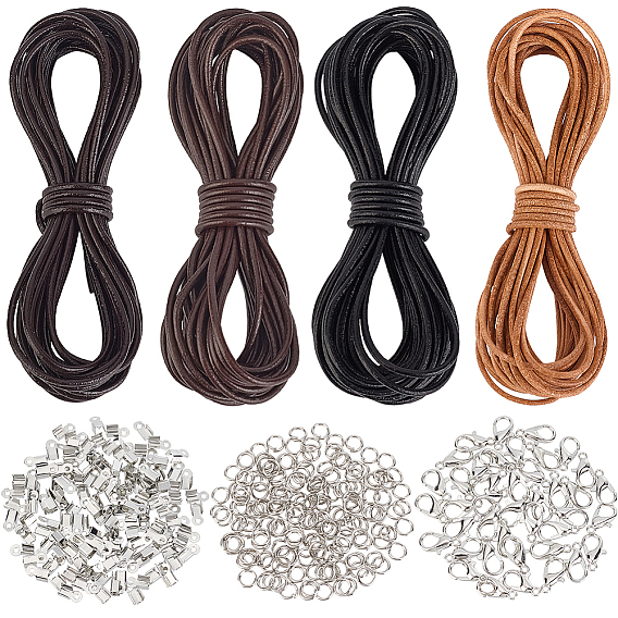 DIY Cowhide Cord Necklaces Bracelets Making Kits, include Alloy Jump Rings, Lobster Clasps and Clamp Ends