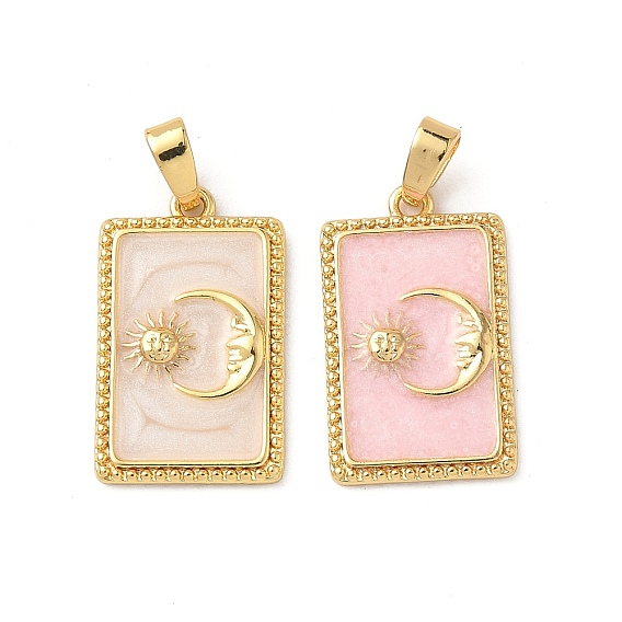 Латунь эмаль подвески, прямоугольник с солнцем и луной, реальный 18 k позолоченный