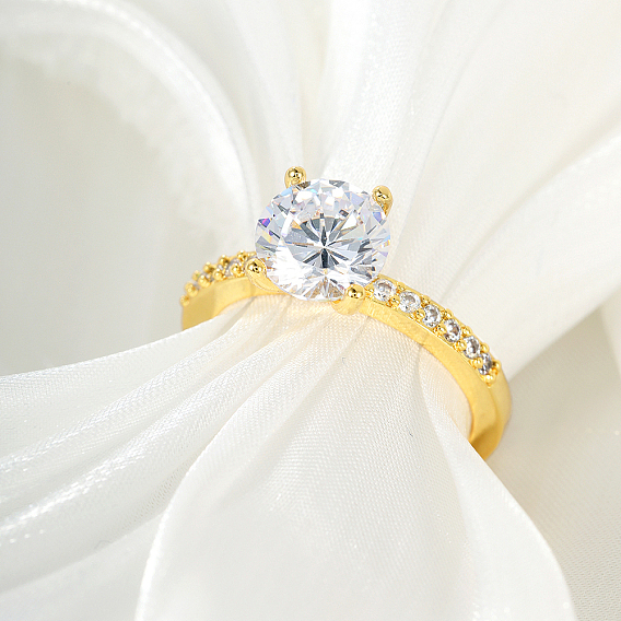 Латунные кольца-манжеты с микропаве и прозрачным цирконием для женщин, плоско-круглые