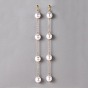 Dangle Earrings, with Plastic Imitation Pearl Beads, Brass Cable Chains and 304 Stainless Steel Stud Earring Findings