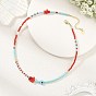 Handmade Lampwork Evil Eye & Glass & Natural Pearl Beaded Necklaces for Women, Red and Sky Blue