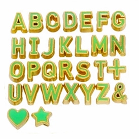 Legierung Emaille-Perlen, golden, Buchstabe a~z & Herz & Stern