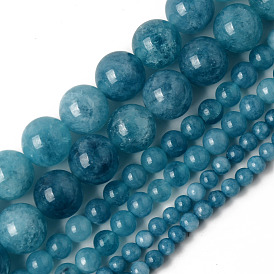 Natural Quartz Beads Strands, Dyed & Heated, Imitation Aquamarine Color, Round
