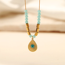 Blue Eye Necklace with Devil's Eye Oil Drop Pendant, 18K Gold Plated Stainless Steel Collarbone Chain - European and American Style