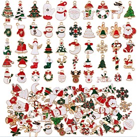 50шт рождественские подвески из эмали из сплава, со стразами, Санта-Клаус, снежинка, новогодняя елка, северный олень/олень, для ювелирных изделий, ожерелья, подарков, ремесел