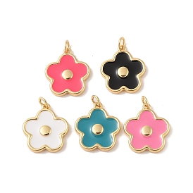 Rack Plating Brass Enamel Pendants, with Jump Ring, Cadmium Free & Lead Free, Long-Lasting Plated, Real 18K Gold Plated, Flower Charm