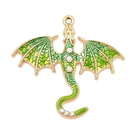 Rack Plating Alloy Enamel Pendants, with Rhinestone, Dragon Charm, Golden