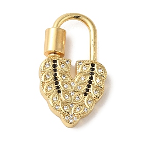 Brass Micro Pave Clear Cubic Zirconia Clasps, Heart