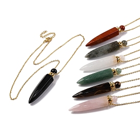 Natural Gemstone Bullet Shaped Perfume Bottle Pendant Necklaces, 304 & 201 Stainless Steel Cable Chain Necklaces for Women