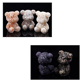 Bear Resin with Natural Mixed Gemstone Chips Inside Display Decorations, Figurine Home Decoration