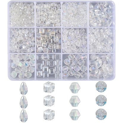 12 Style Electroplate Glass Beads, AB Color Plated, Faceted, Mix-shaped