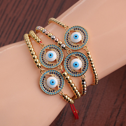 Gold Adjustable Devil Eye Bracelet with Copper Zirconia - Fashionable European and American Jewelry for Women