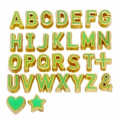 Legierung Emaille-Perlen, golden, Buchstabe a~z & Herz & Stern