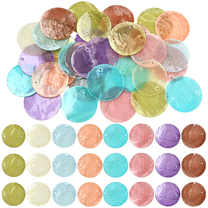 48 шт 8 цвета натуральный capiz оболочка соединительные подвески, плоско-круглые