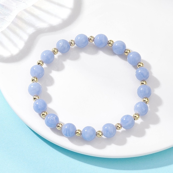 Браслеты из натуральных окрашенных синих кружевных бусин агата и латунных круглых бусин для женщин