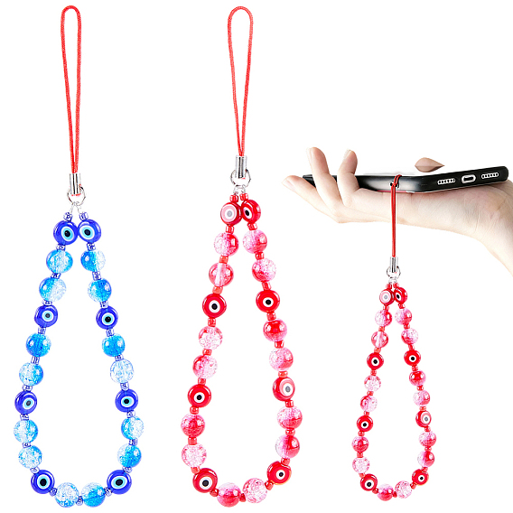 Шарм для телефона с бусами от злого глаза, ремешки для мобильных телефонов с треском, с нейлоновым шнуром