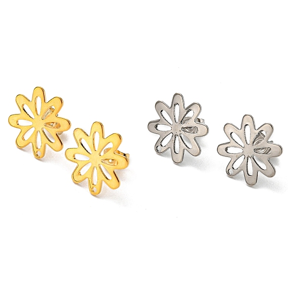 201 Stainless Steel Stud Earrings Finding, with 304 Stainless Steel Pins, Flower