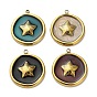 304 подвески из нержавеющей стали, плоские круглые со звездой, с эмалью, реальный 18 k позолоченный, ионное покрытие (ip)