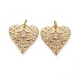 Brass Micro Pave Clear Cubic Zirconia Pendants, Long-Lasting Plated, With Jump Ring, Heart with Star
