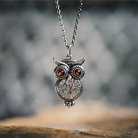Vintage Ruby Tree of Life Owl Vintage Necklace