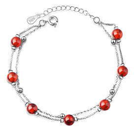 Bracelet Women's Double Layer Garnet Bracelet Temperament Red Crystal Jewelry Bracelet