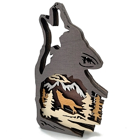 Christmas Ornaments, Wooden Crafts Carved Wolf Statue, for Home Office Deaktop Decoration