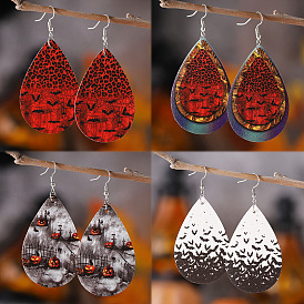 Серьги из искусственной кожи на Хэллоуин, с серьгами из нержавеющей стали и крючком, платина