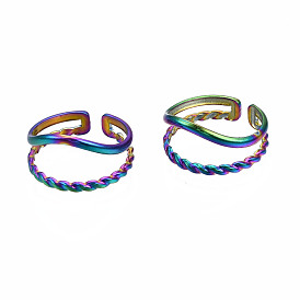 Double Line Cuff Rings, Hollow Wide Open Rings, Rainbow Color 304 Stainless Steel Rings for Women