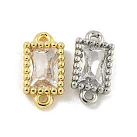 Brass Clear Cubic Zirconia Connector Charms, Rectangle Link