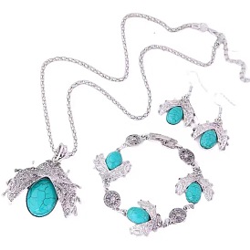 Boho Turquoise Beetle Jewelry Set - Bracelet, Earrings & Necklace