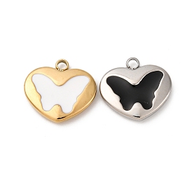 304 из нержавеющей стали шармы эмали, сердце с подвесками в виде бабочек