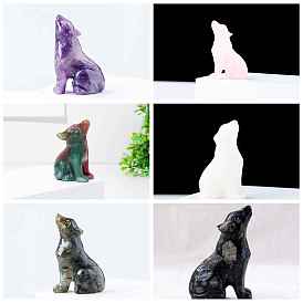 Natural Gemstone Carved Healing Wolf Figurines, Reiki Stones Statues for Energy Balancing Meditation Therapy