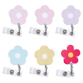 6шт 6 цвета цветок акриловый выдвижной значок катушка, держателей карт, с металлическая фурнитурой