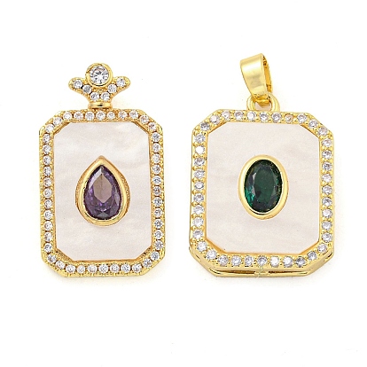 Brass Micro Pave Cubic Zirconia Pendants, Cadmium Free & Nickel Free & Lead Free, with Acrylic