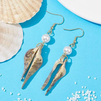 Natural Shell Nuggets Dangle Earrings, with Real 18K Gold Plated 304 Stainless Steel Earring Pins