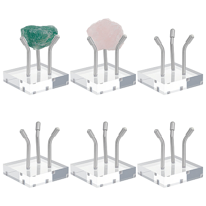 Квадратные акриловые подставки для демонстрации необработанного камня и минералов, с опорой из нержавеющей стали, цвет нержавеющей стали