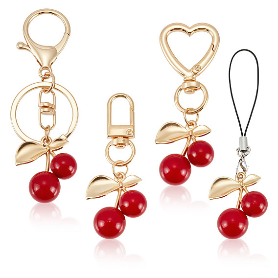 4 шт. 4 стили брелки из цинкового сплава и смолы вишневые, золотые