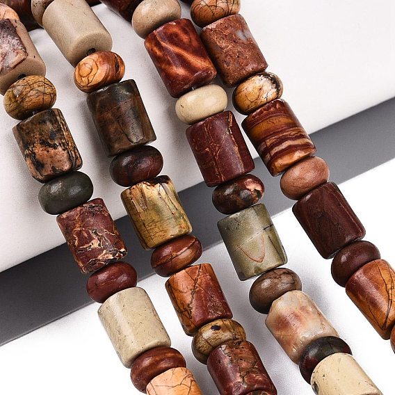 Natural Polychrome Jasper Picasso Jasper Beads Strands, Barrel & Rondelle