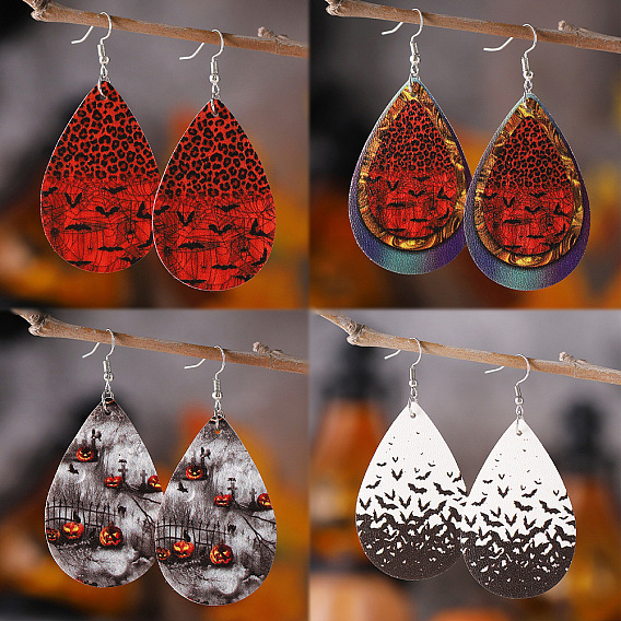 Серьги из искусственной кожи на Хэллоуин, с серьгами из нержавеющей стали и крючком, платина